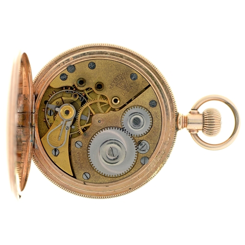 289 - A North American gold plated hunting cased keyless lever watch, early 20th c, 52mm