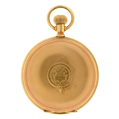 289 - A North American gold plated hunting cased keyless lever watch, early 20th c, 52mm