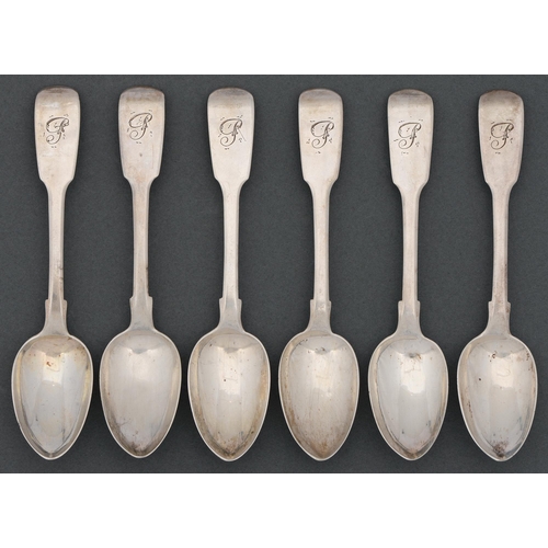 335 - A set of six William IV silver teaspoons, Fiddle pattern, by William Sweet, Exeter 1831, 3ozs 4dwts... 