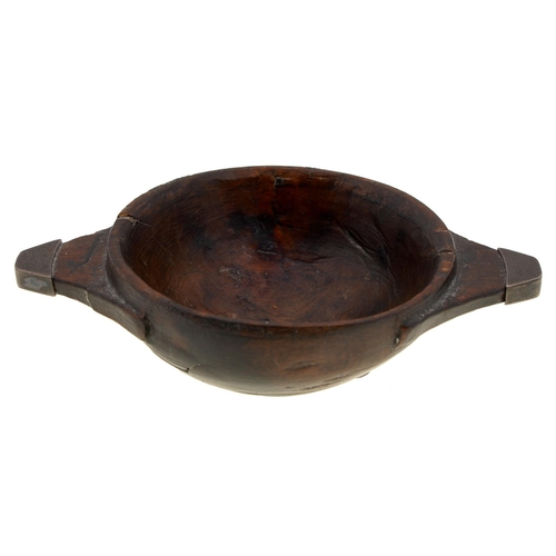 364 - Treen. A Scottish silver mounted quaich, 18th / early 19th c, 10.5cm over handles