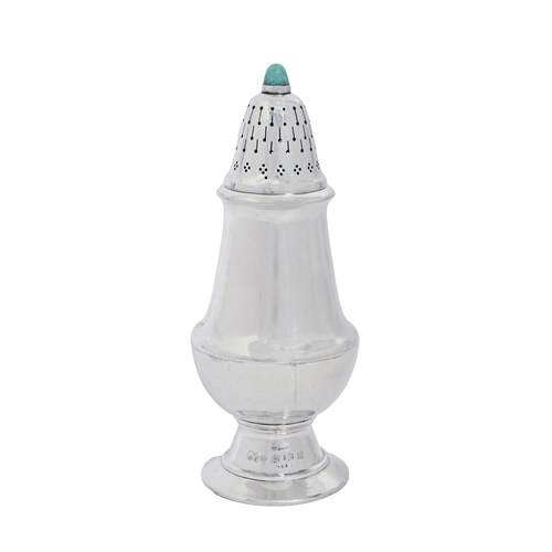 369 - Liberty & Co. An Arts & Crafts Cymric silver caster, the domed cover with jade finial, 14.5c... 