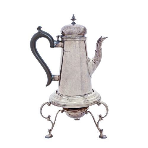 379 - An Edwardian silver bachelor's coffee pot and lampstand, in George I style, 23cm h, by Nathan & ... 