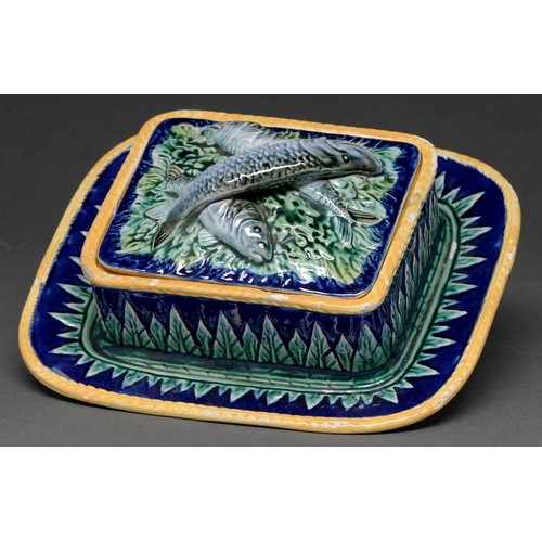 465 - A Staffordshire majolica sardine box and cover, c1880, 22cm l