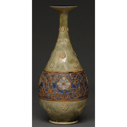 471 - A Doulton ware vase, early 20th c, of baluster shape moulded with a central band of art nouveau orna... 