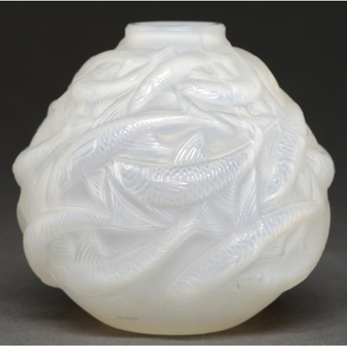 556 - Oleron. A Lalique semi-opalescent glass vase, 90mm h, engraved R Lalique France No 100... 