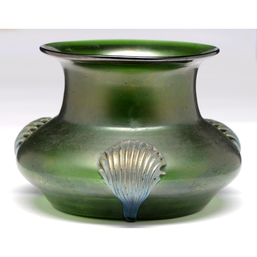 557 - A Bohemian iridescent glass vase, c1910, 93mm h