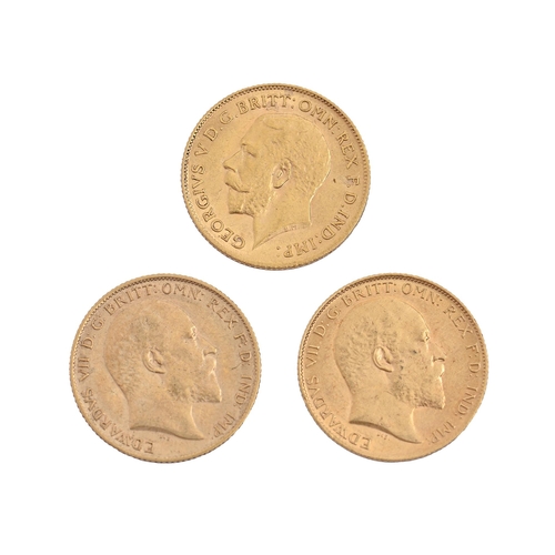 68 - Gold coins. Half sovereign 1906, 1910 and 1912 (3)