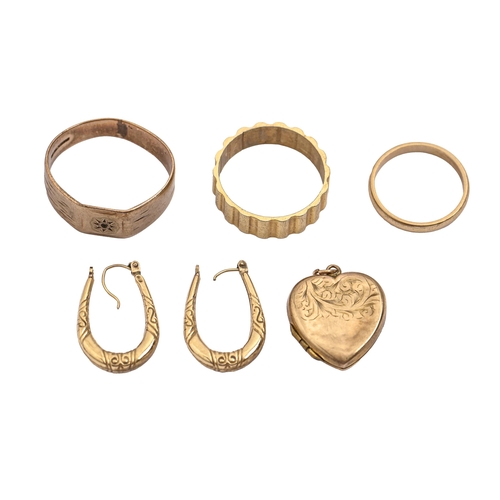 81 - A 9ct gold wedding ring and signet ring, London 2000 and marks obscured, 7.3g, size M, W and three b... 