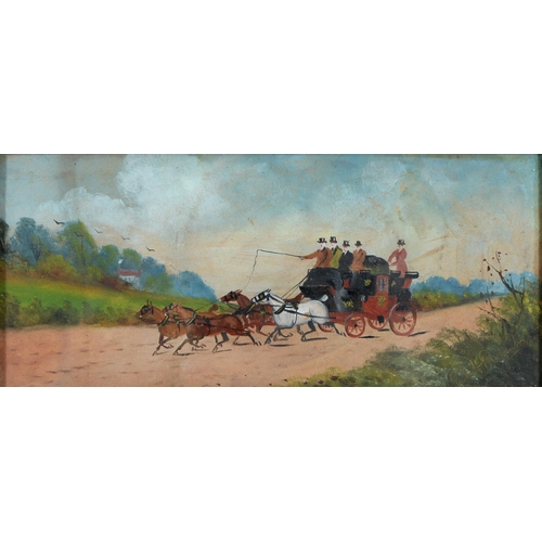 835 - Philip Hincheman Rideout (1842-1920) - Coaching Scenes, a pair, both signed, oil on board, 15.5 x 36... 