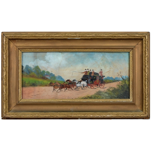 835 - Philip Hincheman Rideout (1842-1920) - Coaching Scenes, a pair, both signed, oil on board, 15.5 x 36... 