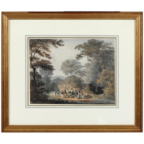 846 - William Payne (1760-1830) - Travellers on a Country Lane, watercolour, 20.5 x 26.5cm  Prov... 