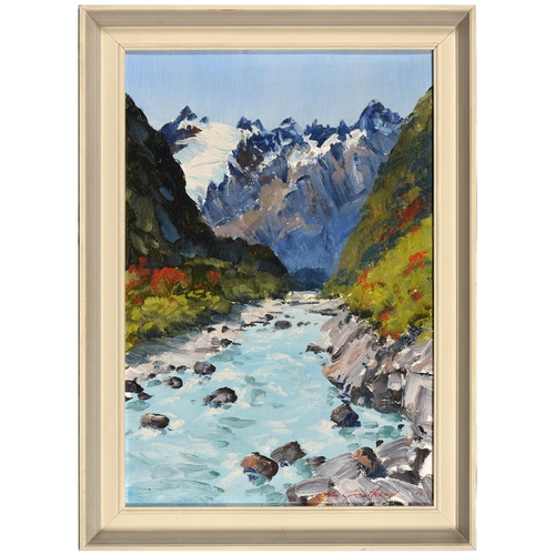 847 - Aston Wyatt Greathead (1921-2012) - Fox Glacier New Zealand, signed and dated '67, oil on board, 39.... 