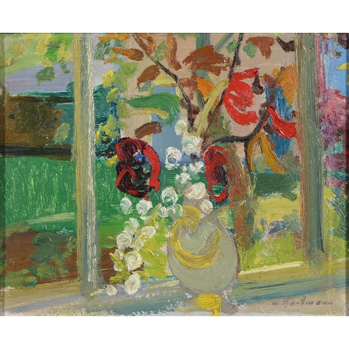 849 - Werner Hartmann (1903-1981) - Flowers in a Window, signed, oil on board, 21.5 x 26cm... 