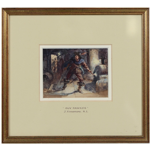 850 - Joseph Finnemore RI (1860-1939) - Guy Fawkes, signed with initials, watercolour, 9.7 x 13cm... 