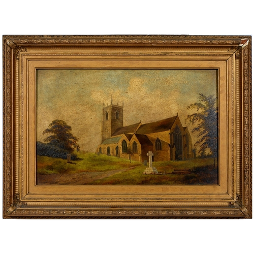 852 - English School, 19th c - St Mary's Church, Ilkeston, Derbyshire, oil on millboard, 28 x 46.5cm, Cath... 