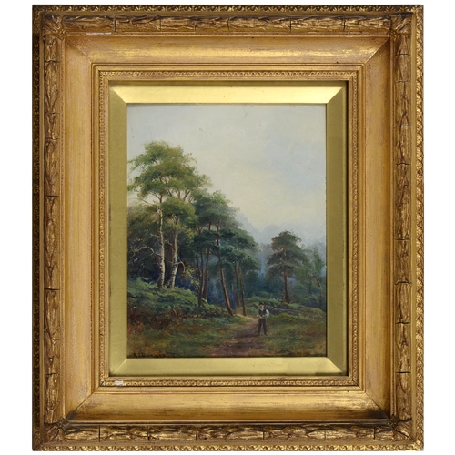 857 - Arthur J Barnesby (Exhibited 1913-1922) - Entrance to the Wood, signed, oil on artist's board, 24.5 ... 