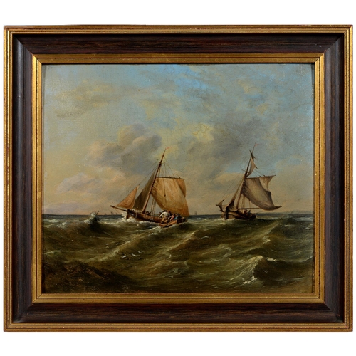 858 - British School, 19th c - Fishing Boats off the Coast, oil on board, 28.5 x 33.5cm