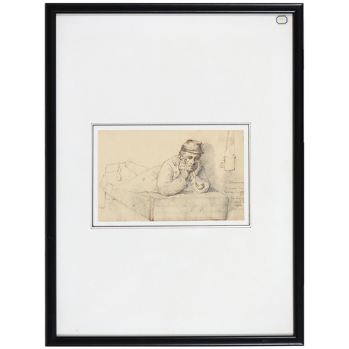 876 - French School, 19th c - Two Studies of Soldiers at Rest, each smoking a pipe, inscribed in ink manus... 