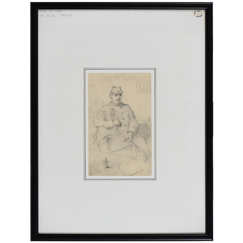 876 - French School, 19th c - Two Studies of Soldiers at Rest, each smoking a pipe, inscribed in ink manus... 