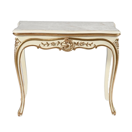 958 - A serpentine painted and giltwood side table with faux marble top, late 20th c, 72cm h; 41 x 85cm... 