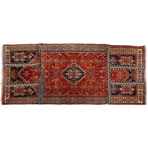 975 - A Qashqai rug, 188cm x 84cm and a Wilton rug, 120cm x 59cm