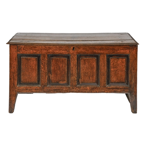 981 - An oak chest, early 18th c, with raised-and-fielded panels to the front and sides, 72cm h; 59 x 140c... 