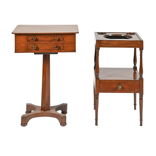 995 - A George III mahogany washstand, 89cm h and a later mahogany work table on pedestal base, 75cm h... 