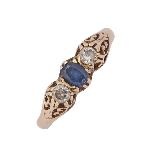 171 - A sapphire and diamond ring, in 9ct gold, Birmingham, date letter obscured, 2.5g, size K... 