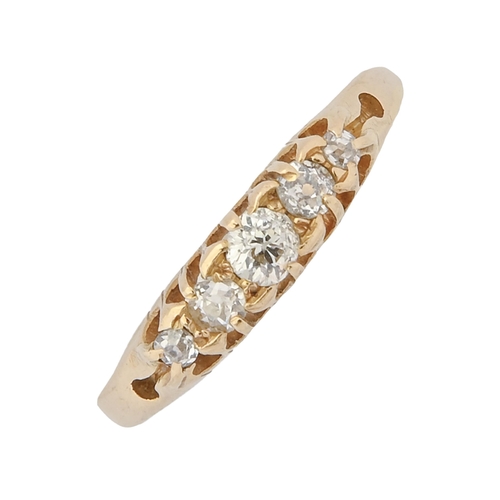 172 - A diamond ring, early 20th c, with five old cut diamonds, in gold, apparently unmarked, 1.7g, size M... 