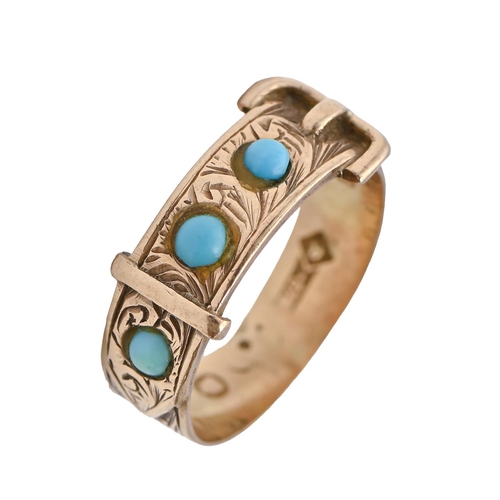 101 - A Victorian split turquoise buckle ring, in 9ct gold, marks rubbed, c1880, 3g, size M... 