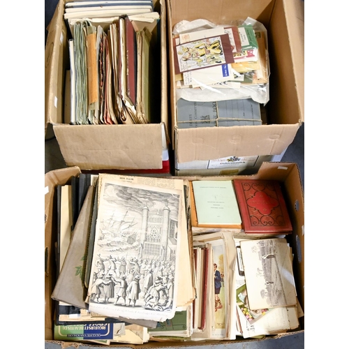 1098 - Miscellaneous ephemera, mostly printed, including a 19th c disbound photograph album of topographica... 