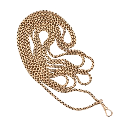 142 - A gold muff chain, c1900, 158cm l, marked 9c, 34.1g