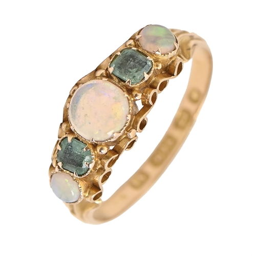 145 - A Victorian emerald and opal ring, in 15ct gold, Birmingham 1864, 1.8g, size M