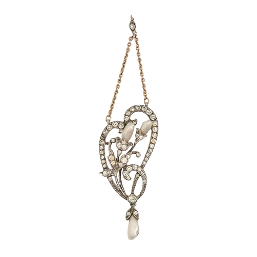 148 - A Belle Epoque baroque pearl and paste pendant, c1910, in silver, 81mm, unmarked 8.6g... 