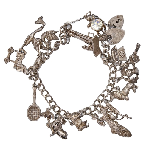 162 - A silver charm bracelet, 17cm l, 55g