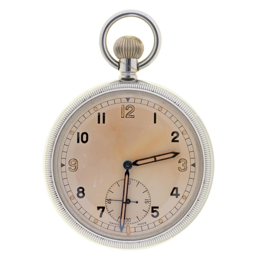 191 - A British military issue plated keyless lever watch, 52mm diam, marked on caseback GS/TP Broad Arrow... 