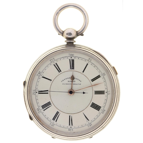 194 - A silver keyless lever watch, H Bernstein Manchester, No 24890, centre seconds chronograph, with thr... 