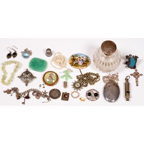 203 - Miscellaneous silver and other costume jewellery, Victorian and later, a silver mounted spherical gl... 