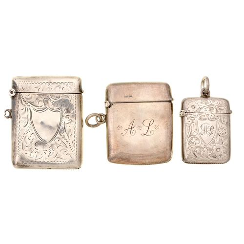 215 - Three Edwardian and George V silver vesta cases, various sizes, Chester and Birmingham, by various m... 