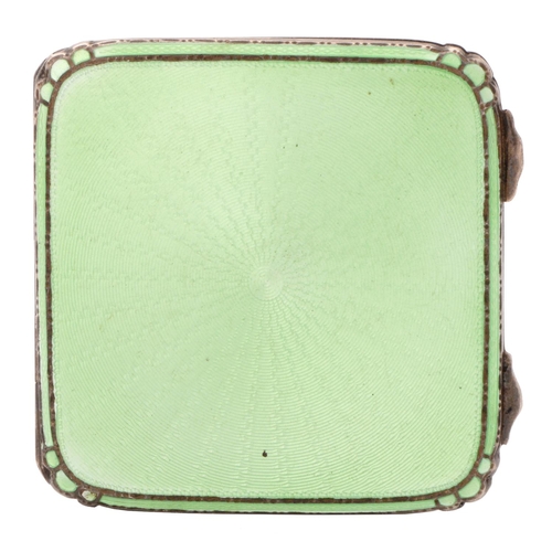 217 - An Edward VIII silver and green guilloche enamel compact, 68 x 68mm, maker's mark obscured, Birmingh... 