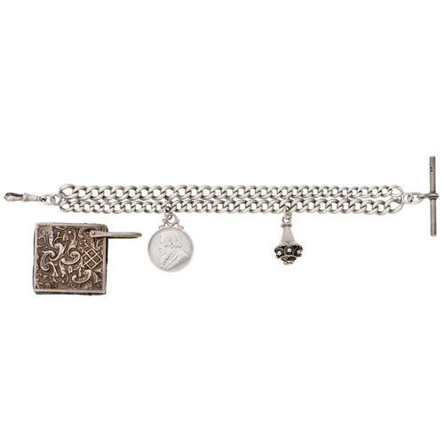 218 - A silver albert adapted as a bracelet and a Victorian silver pin cushion, the latter by Laurence Emm... 