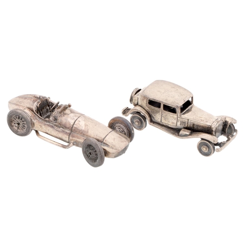 225 - Two Italian miniature silver models of motorcars, 65 and 83mm l, maker's and control marks, one... 