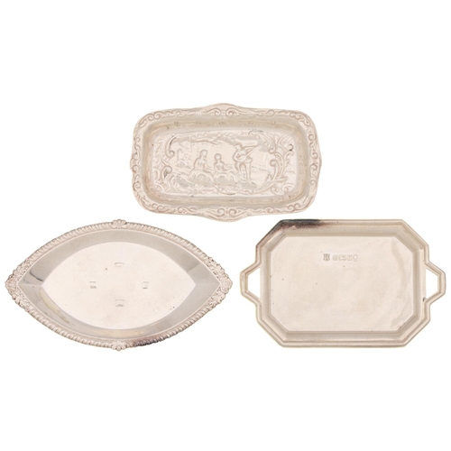 237 - Three Elizabeth II miniature silver trays, 13.5cm l and circa, all Sheffield, two by Cooper Brothers... 