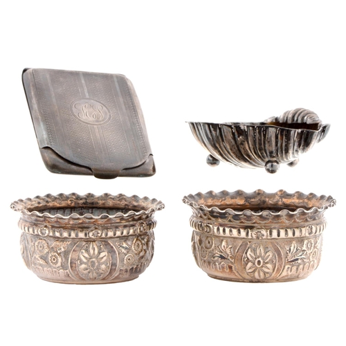 243 - A pair of Victorian silver salt cellars, with crimped rim, 57mm diam, by Josiah Williams & Co, L... 