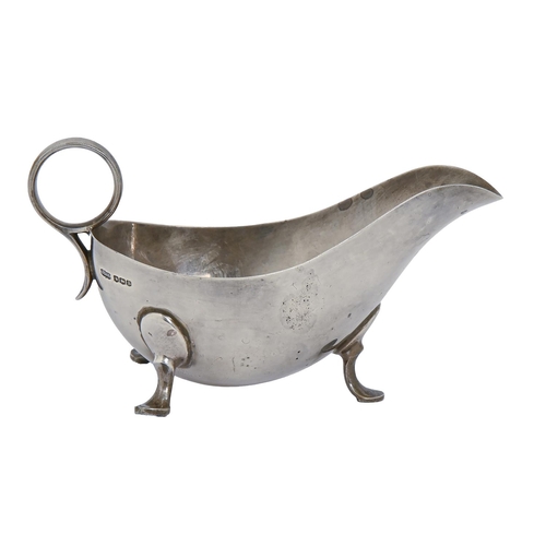 257 - A George VI silver sauce boat, on three feet, 14.5cm l, by James Dixon & Sons Ltd, Sheffield 194... 