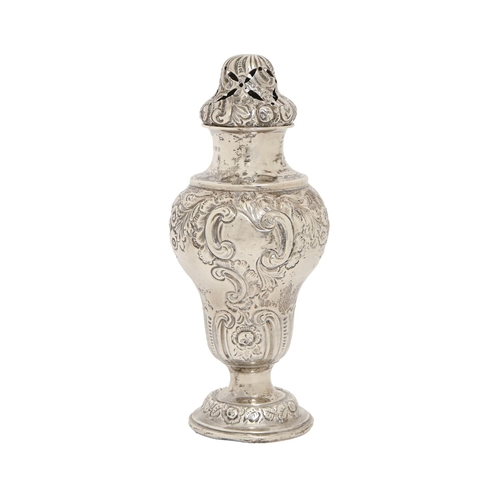 261 - A George V silver sugar caster and cover, of die stamped ogee form, 17cm h, by Levi & Salaman, B... 