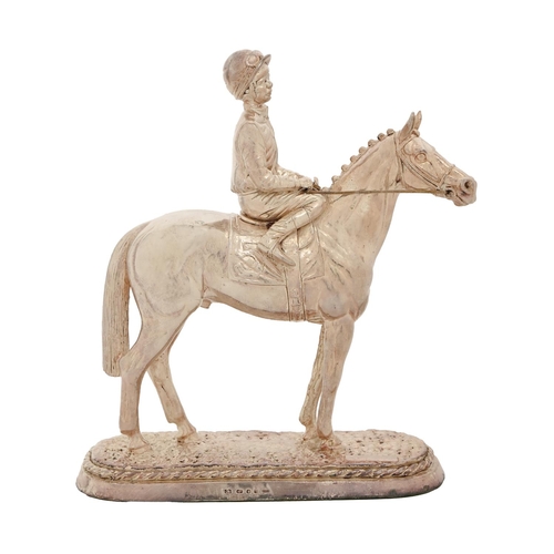 280 - An Elizabeth II silver model of a racehorse with jockey up, 22cm h, by Camelot Silverware Ltd, Sheff... 