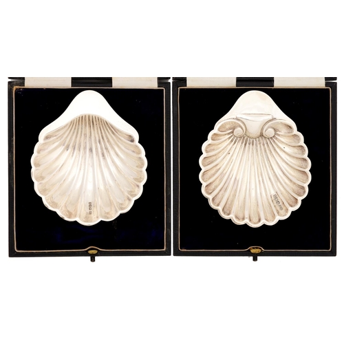 296 - Two George V silver butter shells,  10.5cm l, by Harrison Bros & Howson, Sheffield 1913, both ca... 