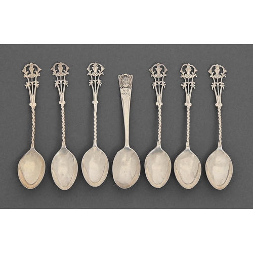 307 - A set of six George V pierced silver coffee spoons, with spiral stem, by James Dixon & Sons Ltd,... 