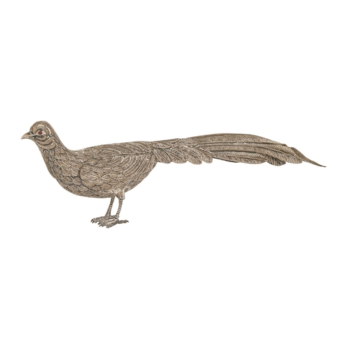 348 - A Spanish silver pheasant table ornament, 20th c, 27.5cm l, maker's and control marks, 2ozs 8dwts... 